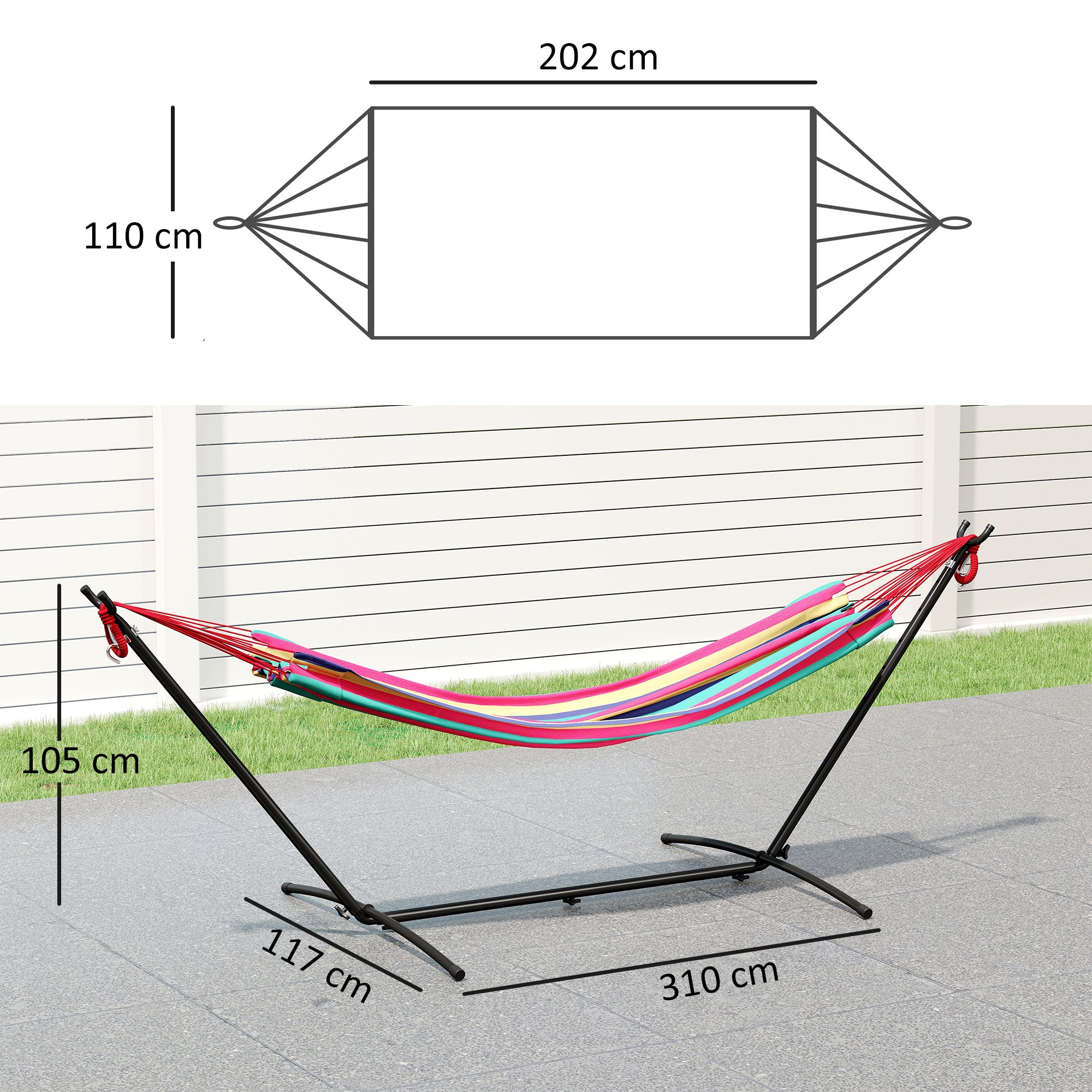 Outsunny Freestanding Hammock with Stand, Adjustable Height and Carry Bag, 310x117x105 cm, Red