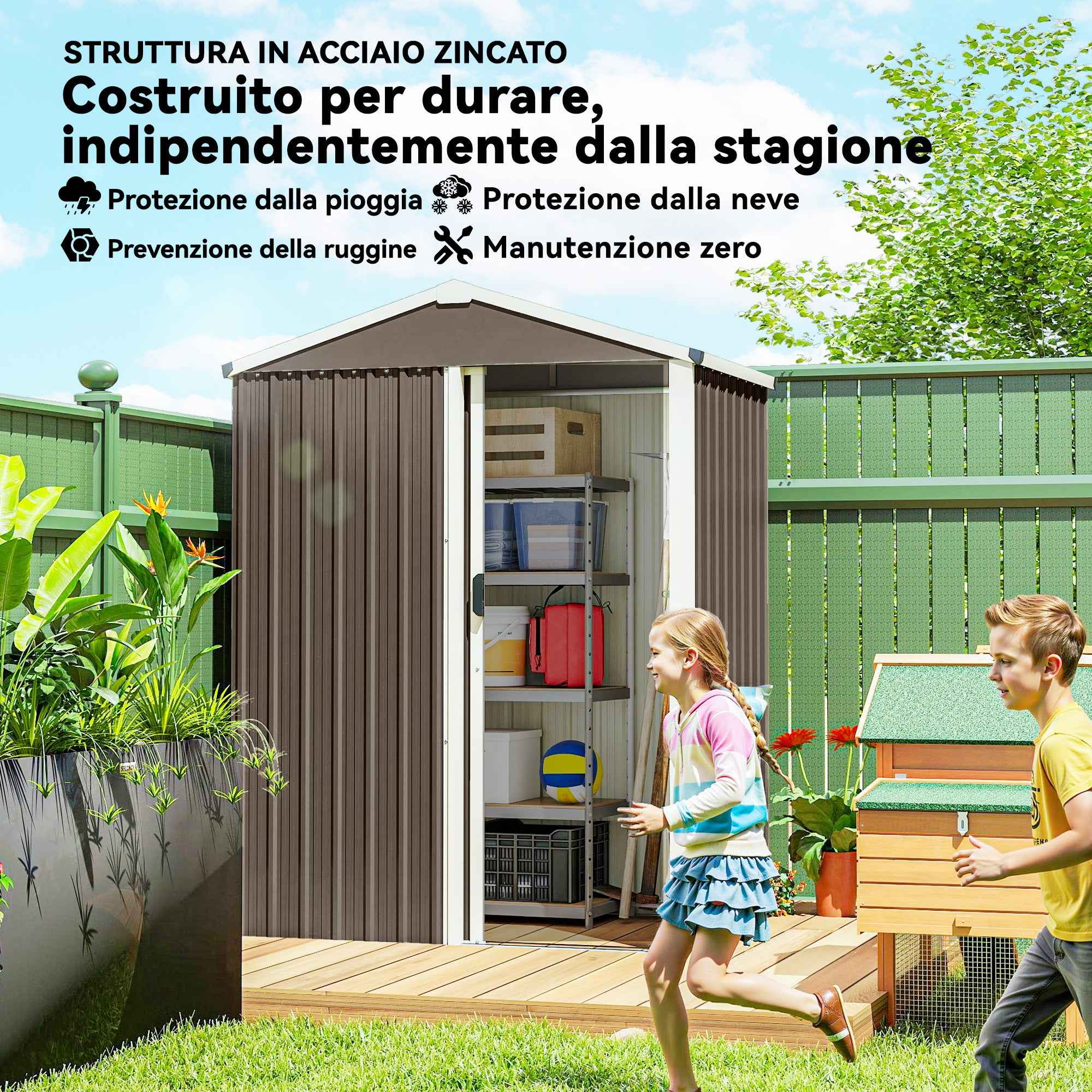 Outsunny 1.1m² Steel Garden Shed with Lockable Sliding Door, 136x87x179cm, Brown