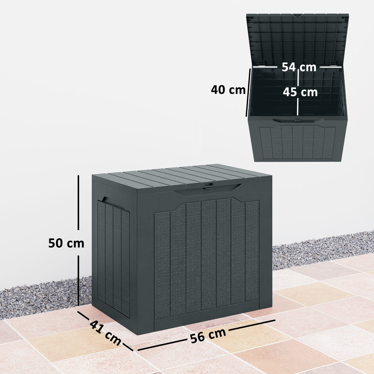 Outsunny Garden Storage Chest with Handles, Waterproof Tool Container, 56x41x50 cm, Dark Grey