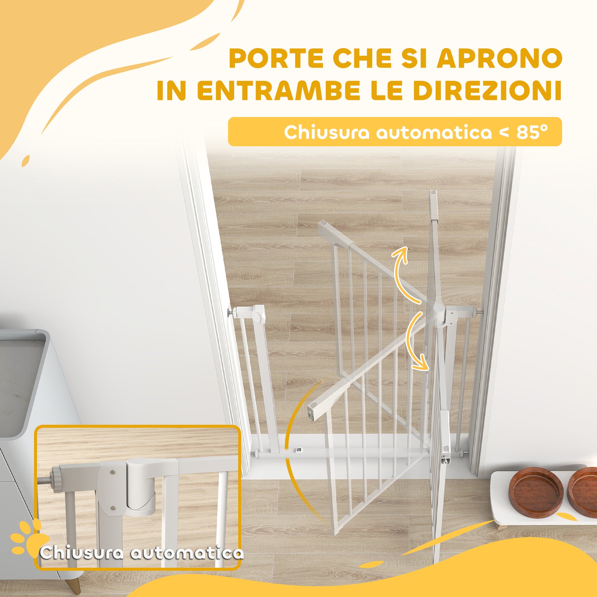 PawHut Safety Gate for Children and Pets, Self-Closing and Pressure Fit, 76-82x76 cm, White