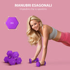 SPORTNOW Set of 2 Dumbbells 2x2 kg Hexagonal and Non-slip for Home and Gym, in Metal and Plastic, 16x7.5x7.5 cm, Purple