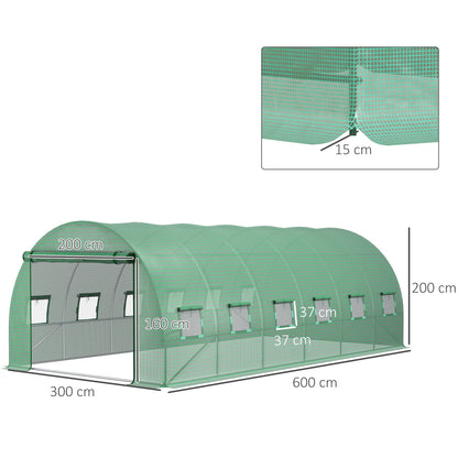 Outsunny PE Greenhouse Sheet with 12 Windows, Roller Door and Buried Edges, 6x3x2 m, Green - Borgè