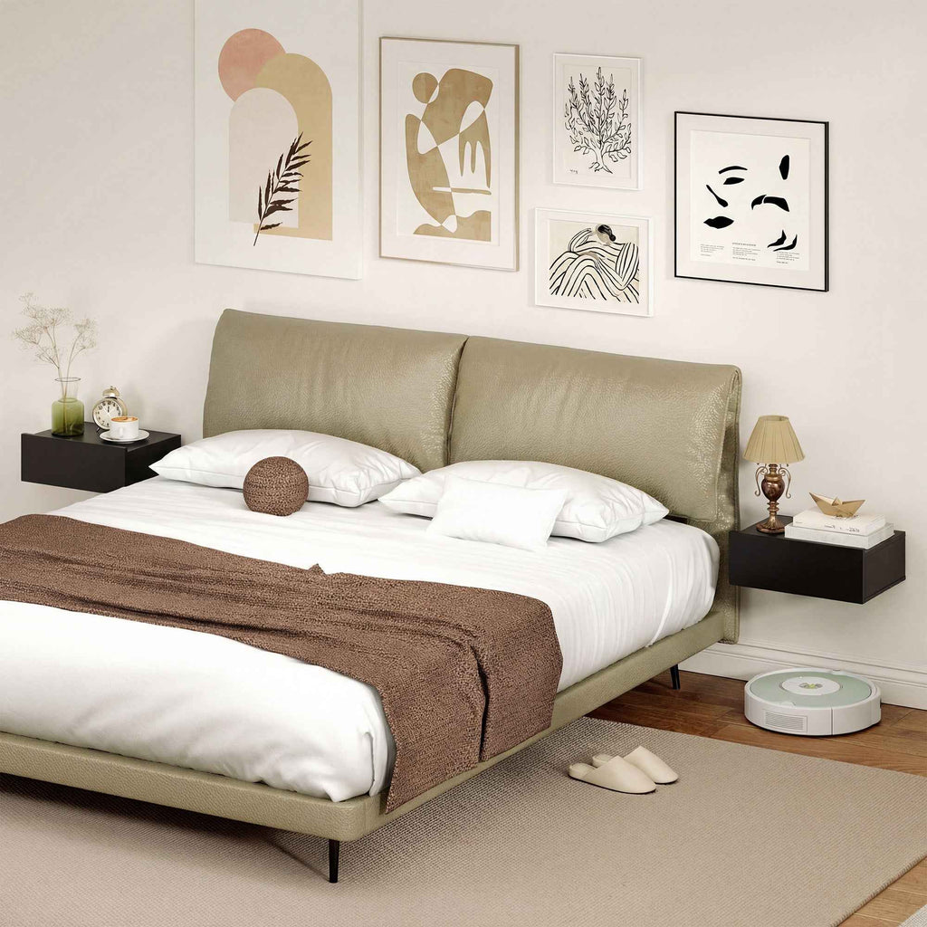 HOMCOM Set of 2 Modern Floating Bedside Tables with Wooden Drawer, 40x30x15cm, Black