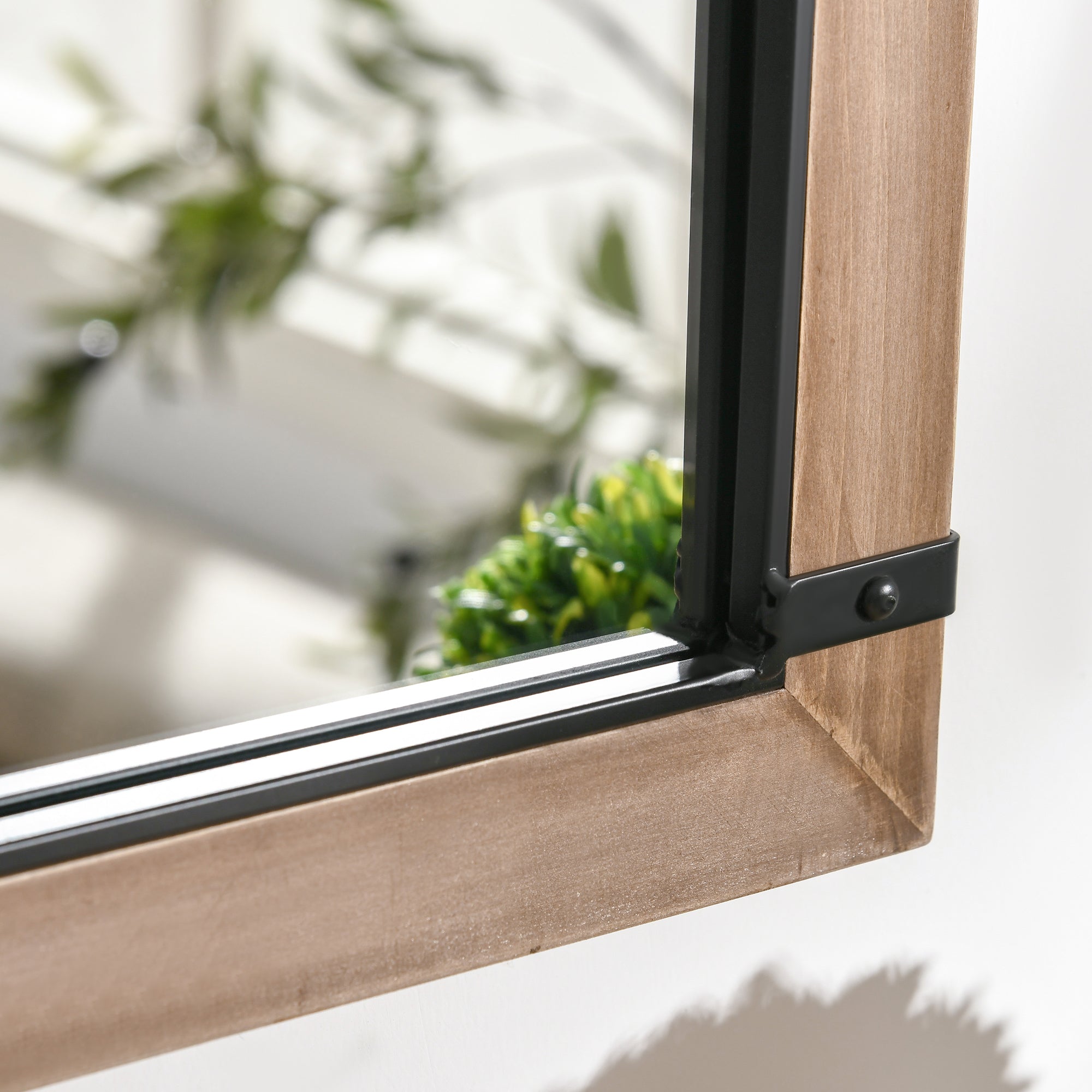 HOMCOM Arched Wall Mirror with Modern Details and Hooks, Wood and Glass, 60x93 cm, Brown and Black