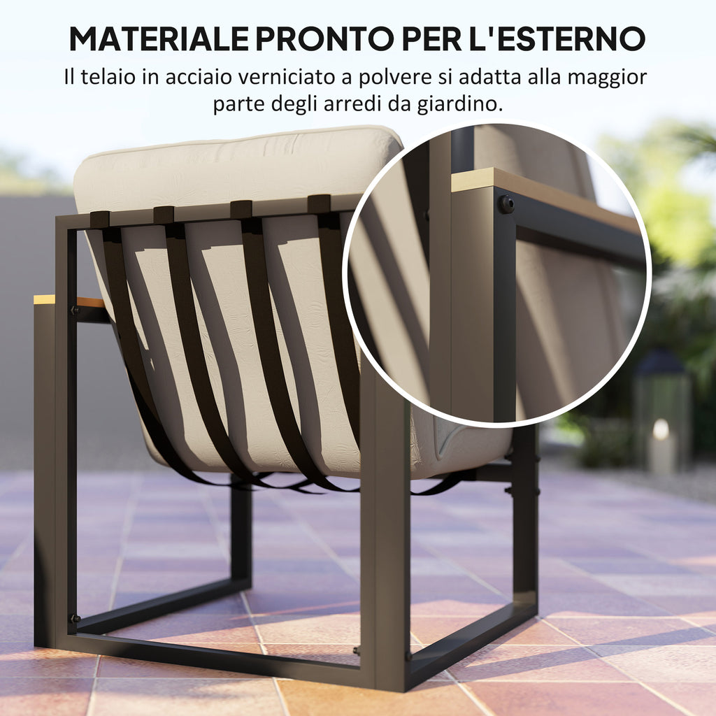 4 Piece Garden Set with 2 Chairs, 2 Seater Sofa and Coffee Table, Steel and Polyester, Light Grey and Black