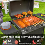 Gas Barbecue with 4+1 Independent Burners and Lid with Thermometer, 121x54x97 cm, Black