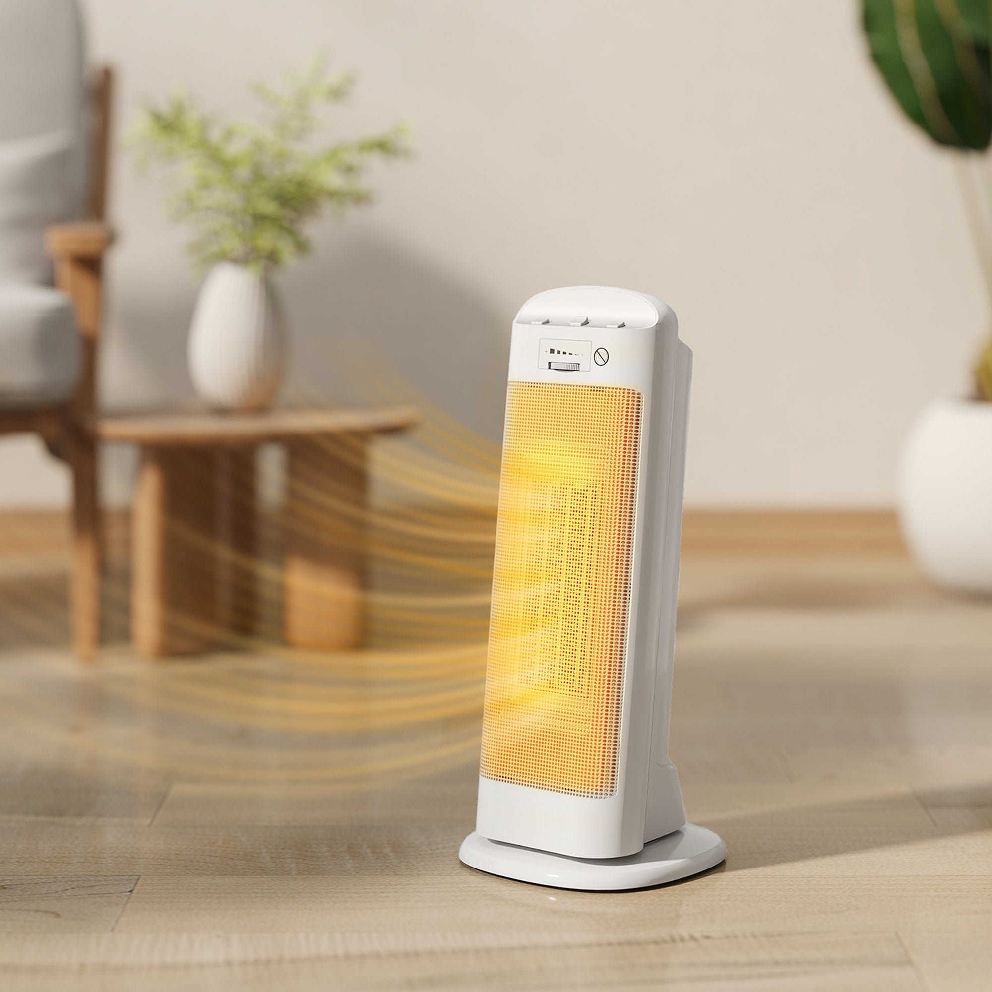 2000W Electric Ceramic Heater, 4 Modes and Adjustable Heating, 55° Oscillation, White