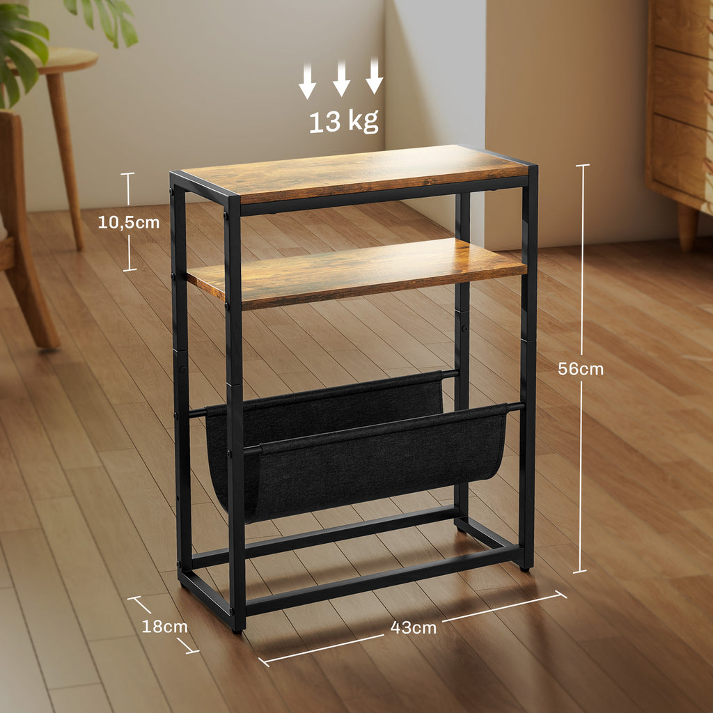 HOMCOM Narrow Coffee Table, Industrial Side Table with 3 Shelves, V-Shaped Magazine Rack, Nightstand for Living Room, Small Spaces, Rustic Brown
