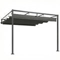 Outsunny 3x3m Lean-to Pergola with Retractable Sliding UV30+ Roof and Drainage Holes, Dark Grey