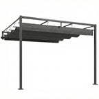 Outsunny 3x3m Lean-to Pergola with Retractable Sliding UV30+ Roof and Drainage Holes, Dark Grey
