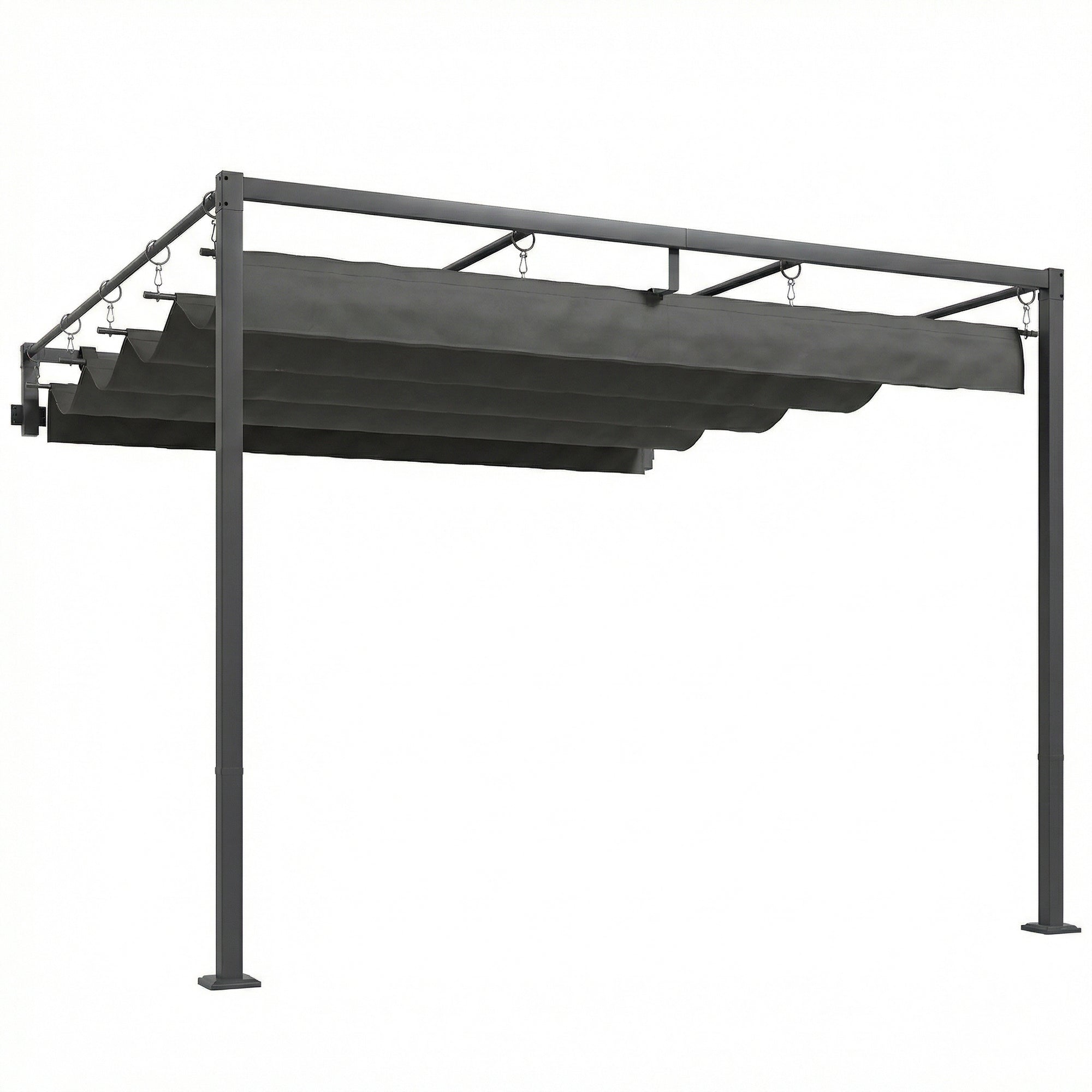 Outsunny 3x3m Lean-to Pergola with Retractable Sliding UV30+ Roof and Drainage Holes, Dark Grey