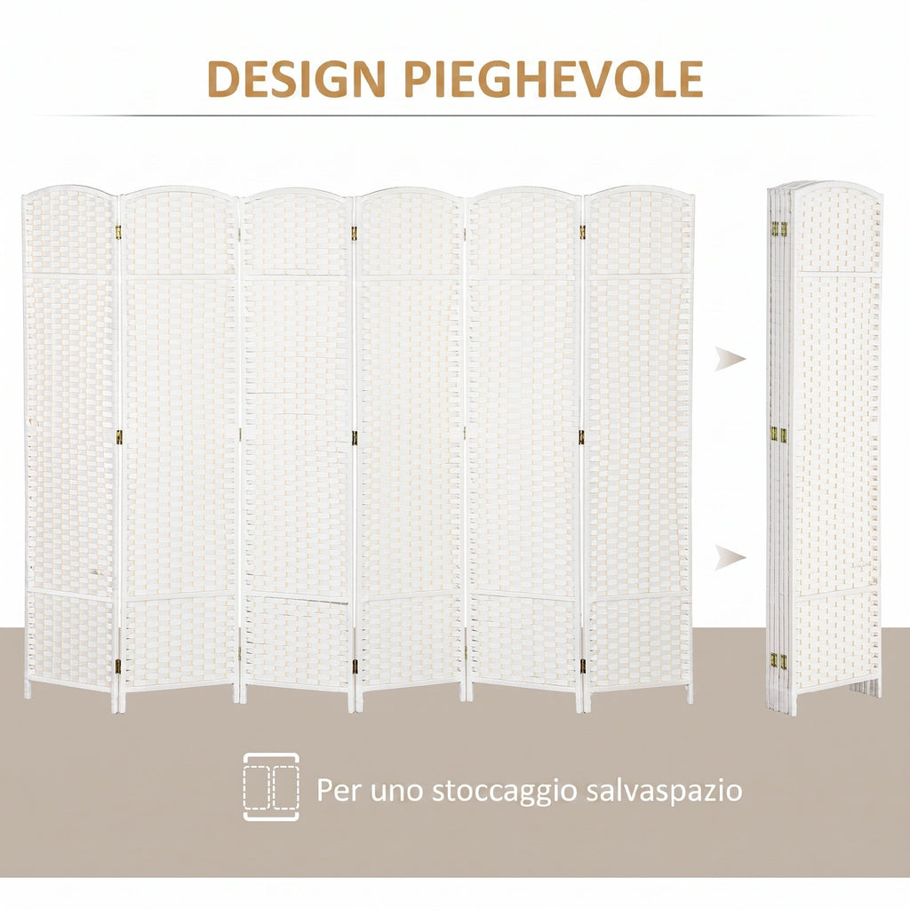 HOMCOM 6-Panel Folding Room Divider, 240x170 cm, White