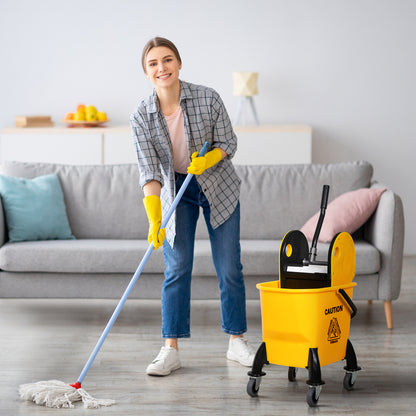 HOMCOM Professional Mop Bucket with Manual Wringer, 4 Wheels and Metal Handle, Yellow