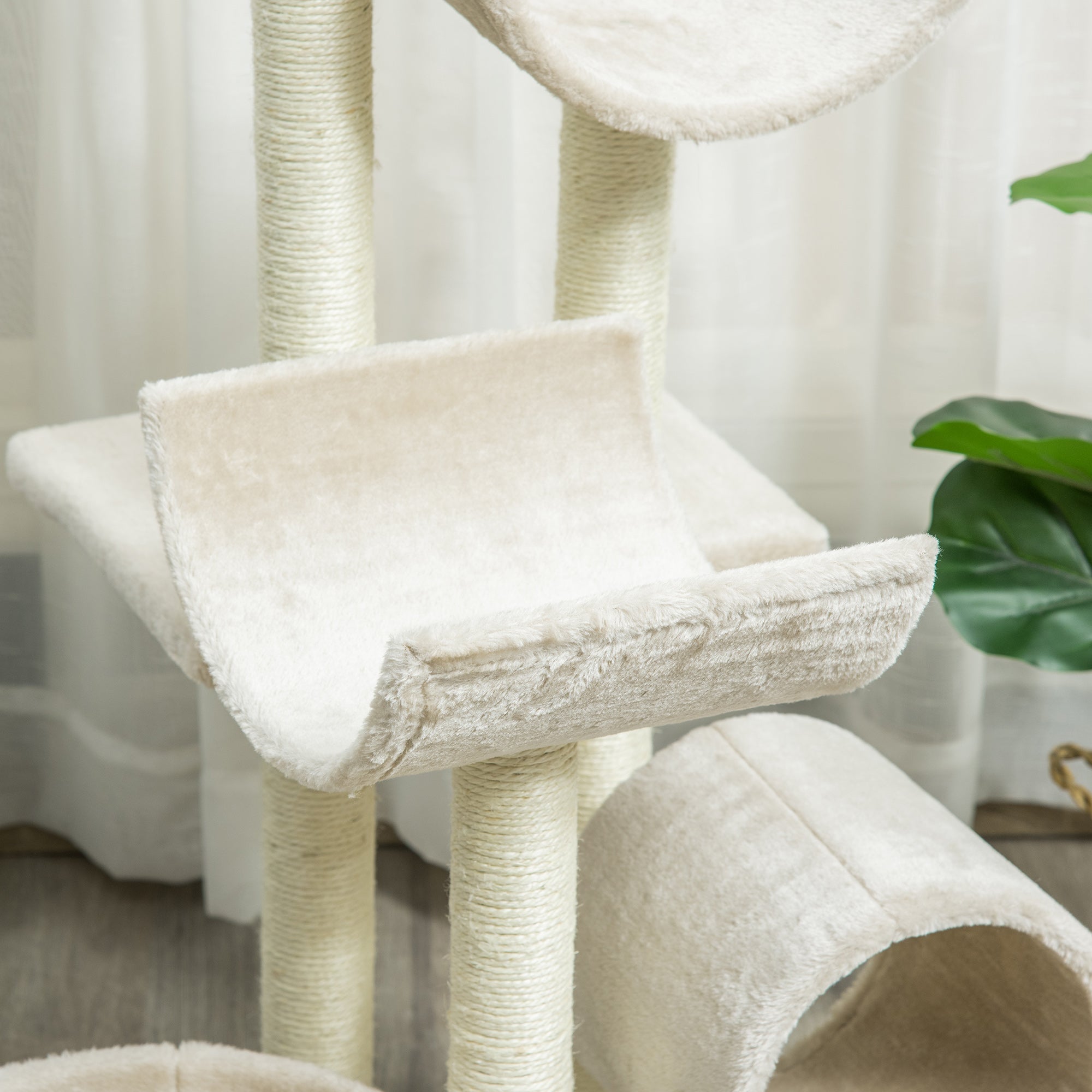 Cat Tree Toy with Different Platforms in Natural Sisal, Height 105cm, Cream