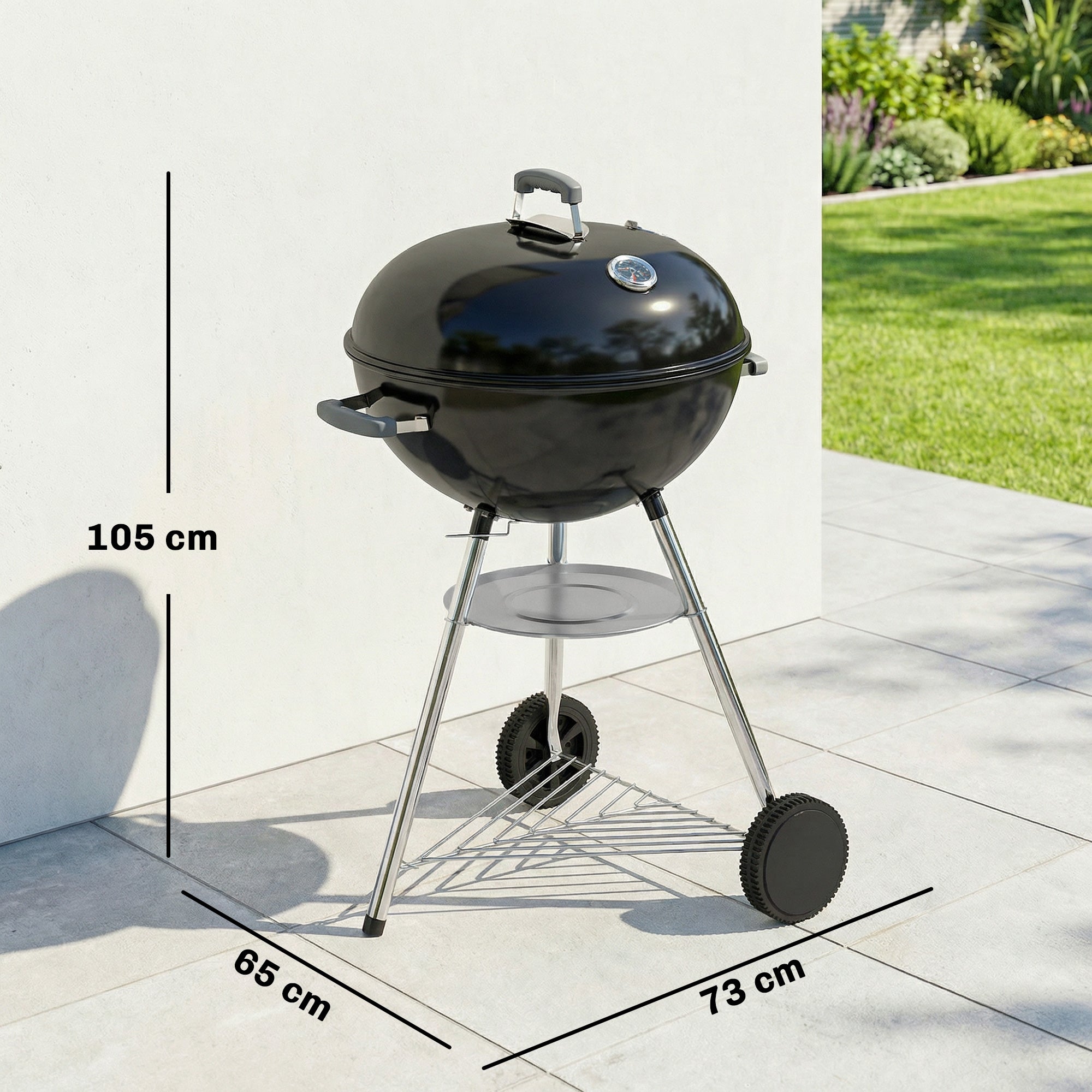 Outsunny Charcoal Barbecue with Round Outdoor Grill, Lid, Thermometer and Wheels, Black