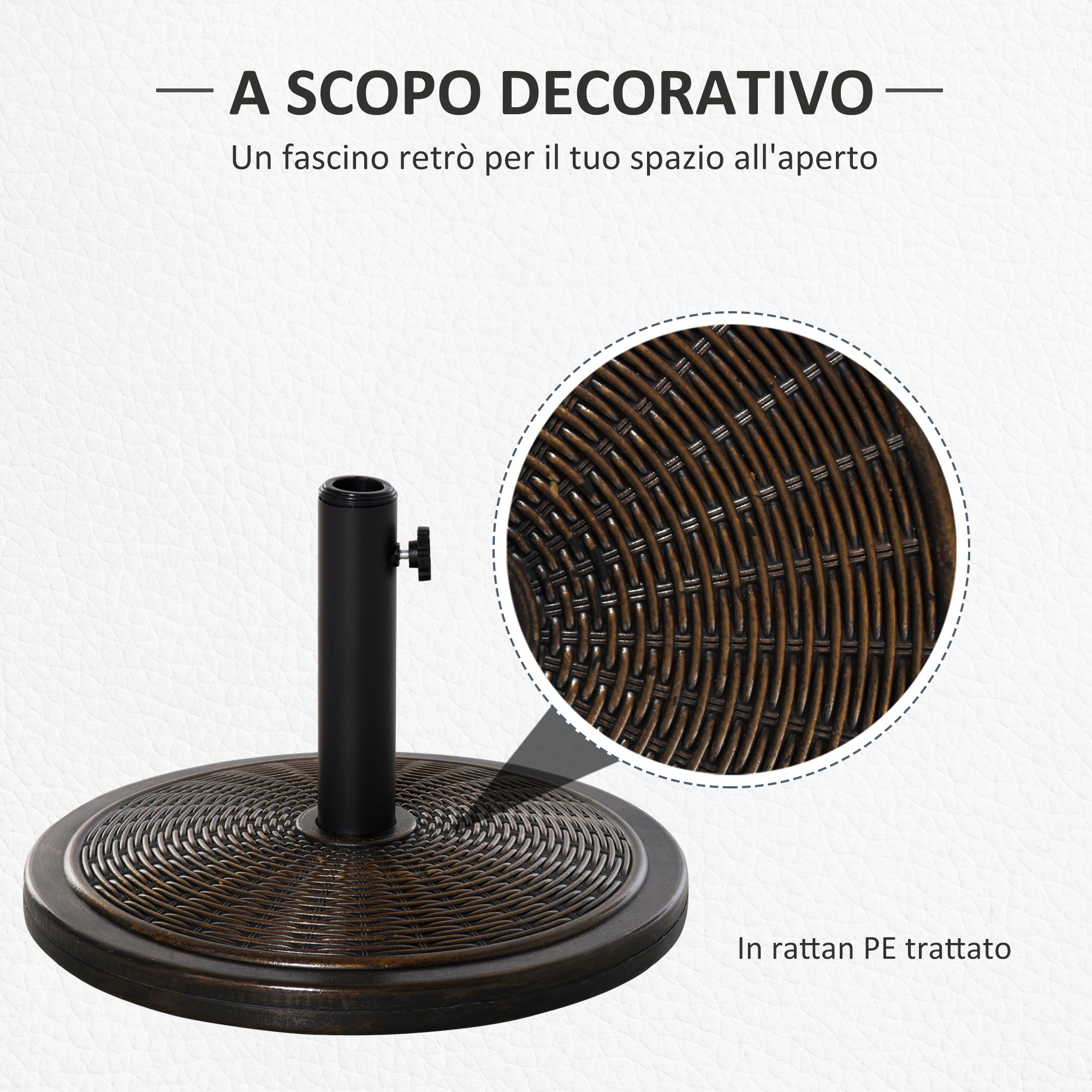 14kg Concrete and Plastic Umbrella Base with Rattan Effect Ø48x34cm, Bronze