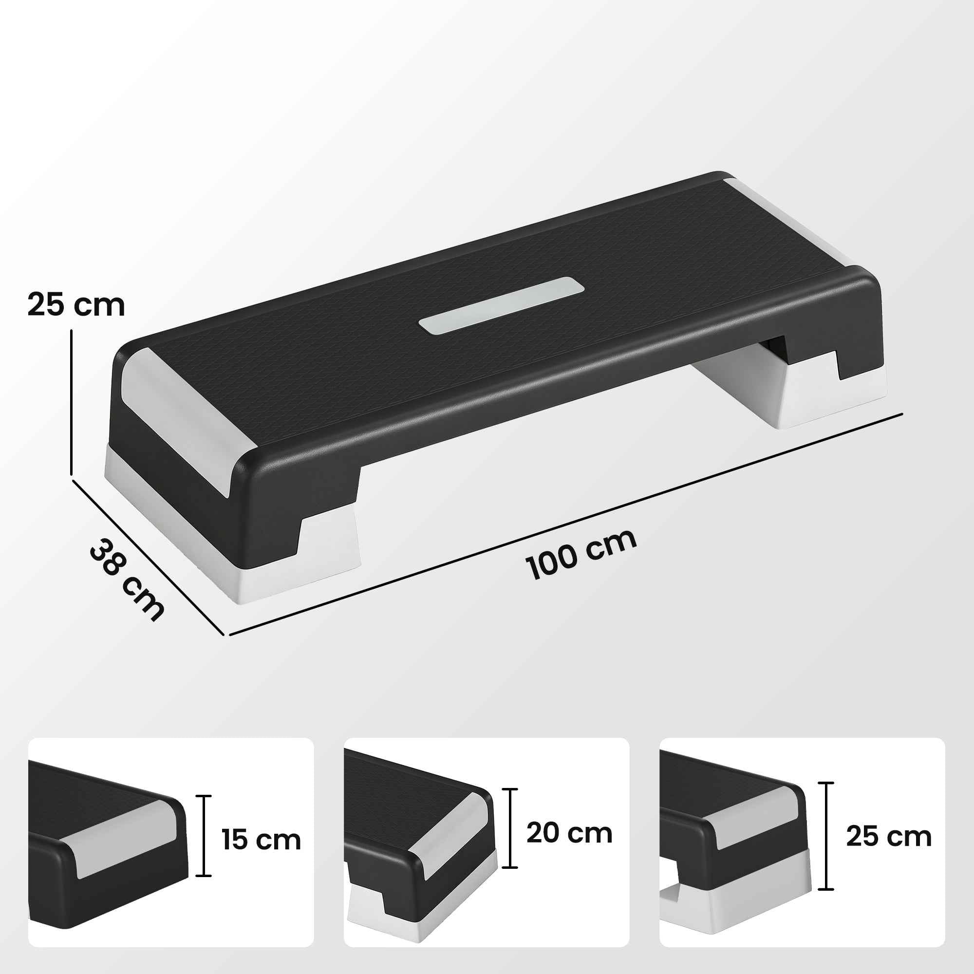 SPORTNOW Adjustable Aerobic Stepper, Height 15/20/25 cm with Supports