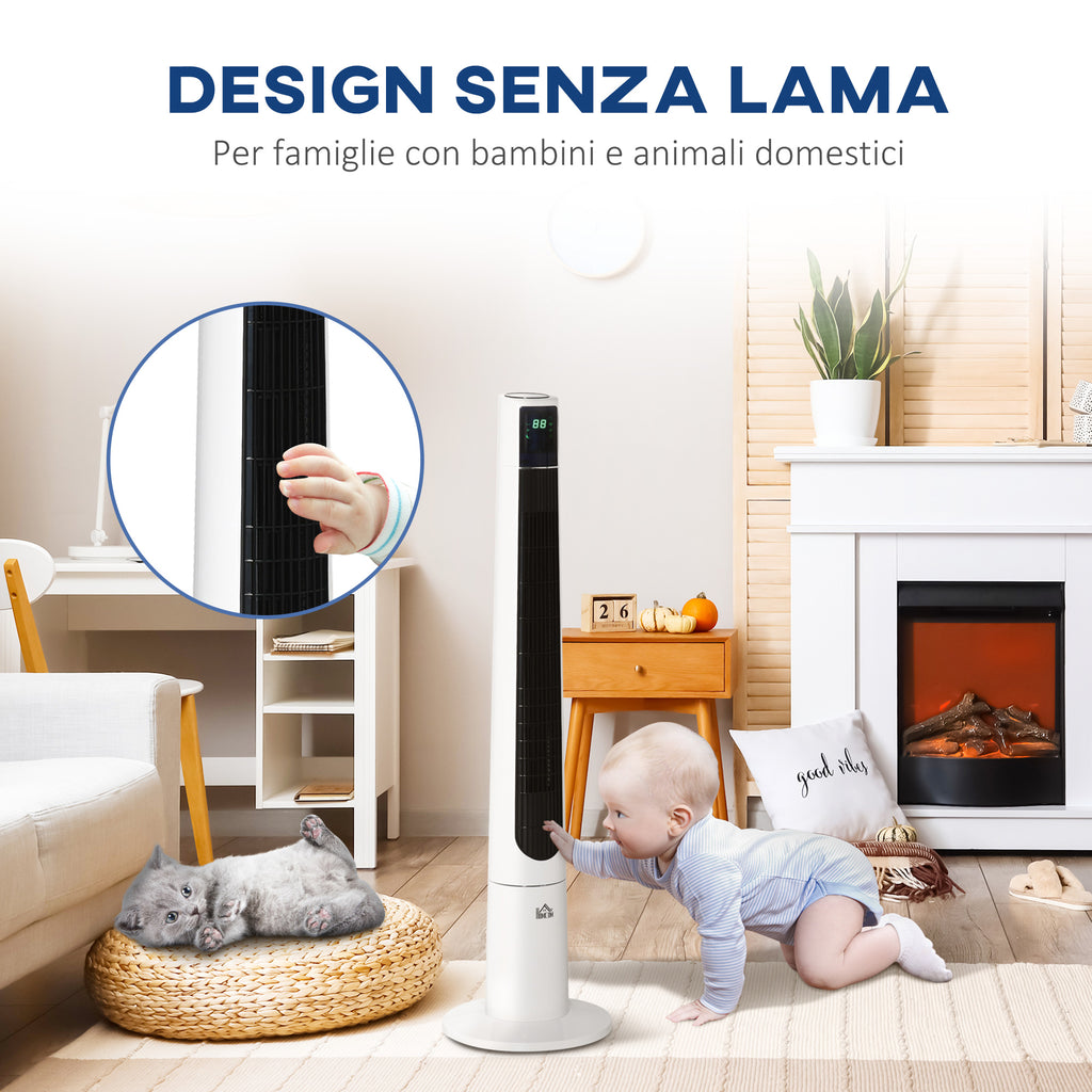 50W Tower Fan with 3 Modes and 3 Speeds with 12h Timer, in ABS, Ø32x118.2 cm, White - Borgè