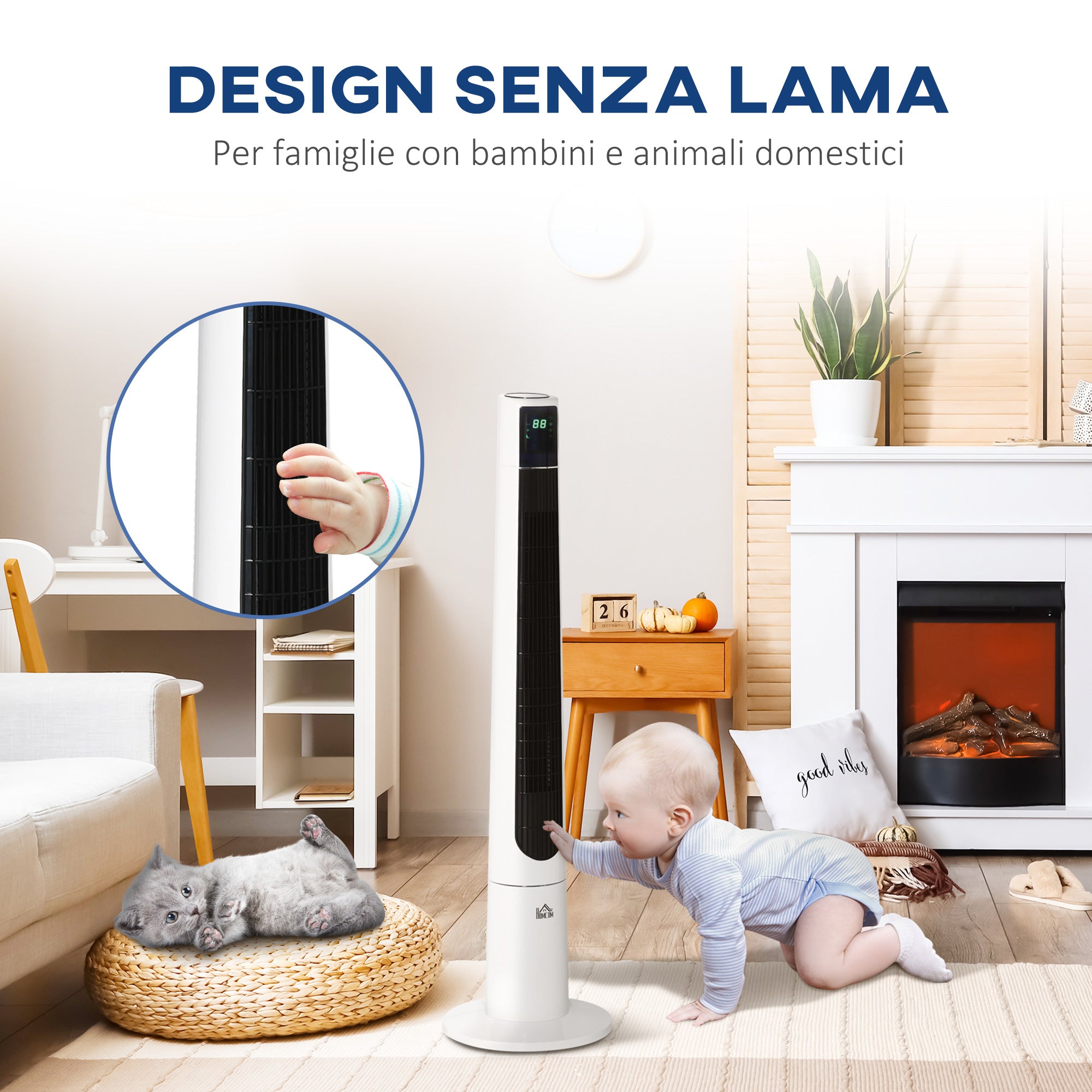 50W Tower Fan with 3 Modes and 3 Speeds with 12h Timer, in ABS, Ø32x118.2 cm, White - Borgè