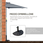 Outsunny Semicircular Wall-Mounted Umbrella with Crank Handle, Polyester and Metal, 2.7 x 2.4 m, Grey