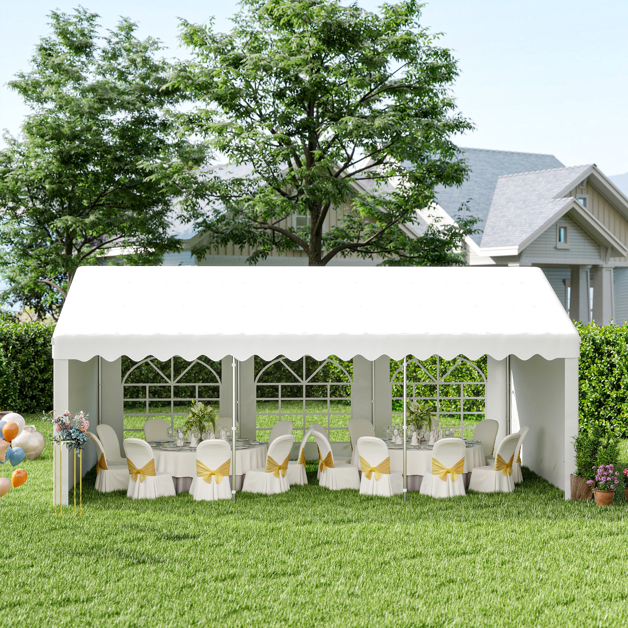 Outsunny 6x4m Party Tent with Removable Walls, Doors and 6 Windows, White