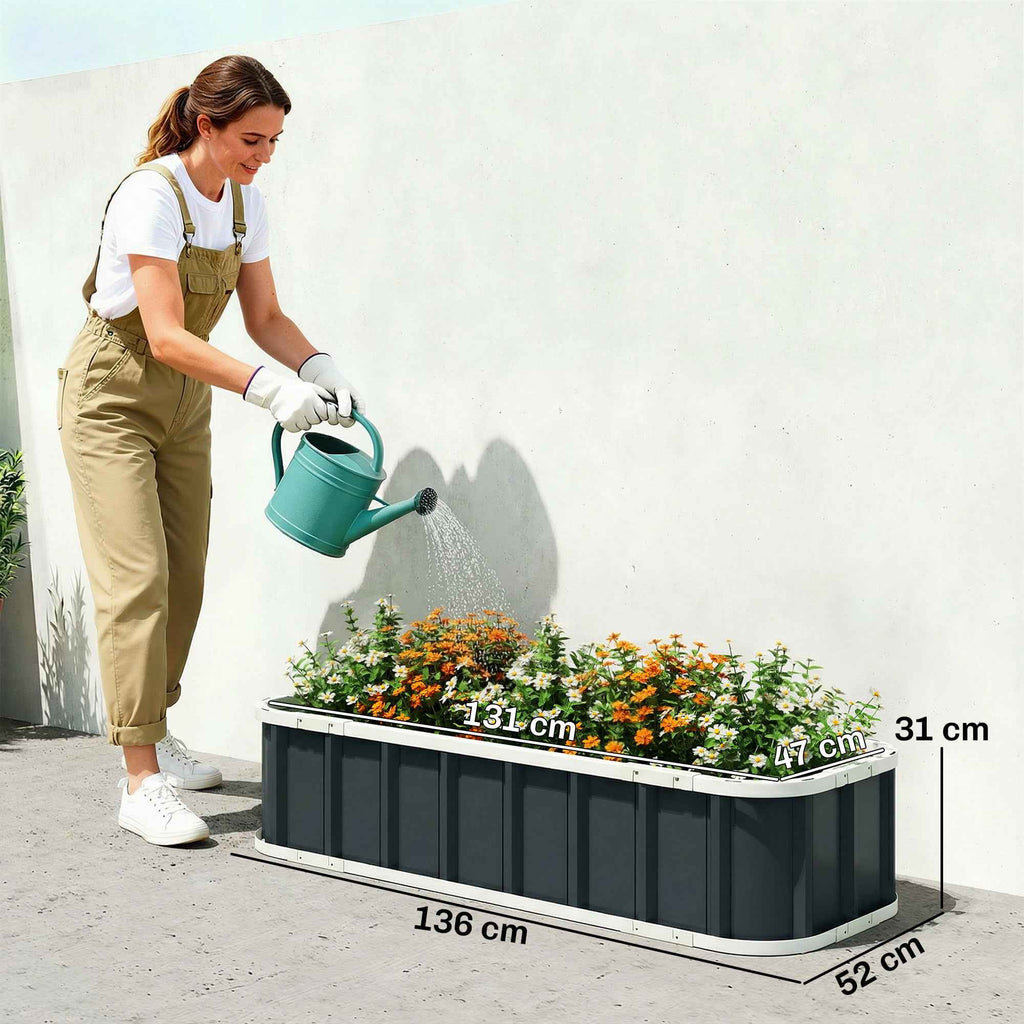 Outsunny Raised Garden Bed with Open Bottom and Folded Steel Edges, 136x52x31 cm, Dark Grey