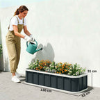Outsunny Raised Garden Bed with Open Bottom and Folded Steel Edges, 136x52x31 cm, Dark Grey