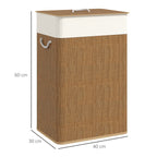 72L Laundry Hamper with Bamboo Lid, Rope Handles and Removable Bag, Brown