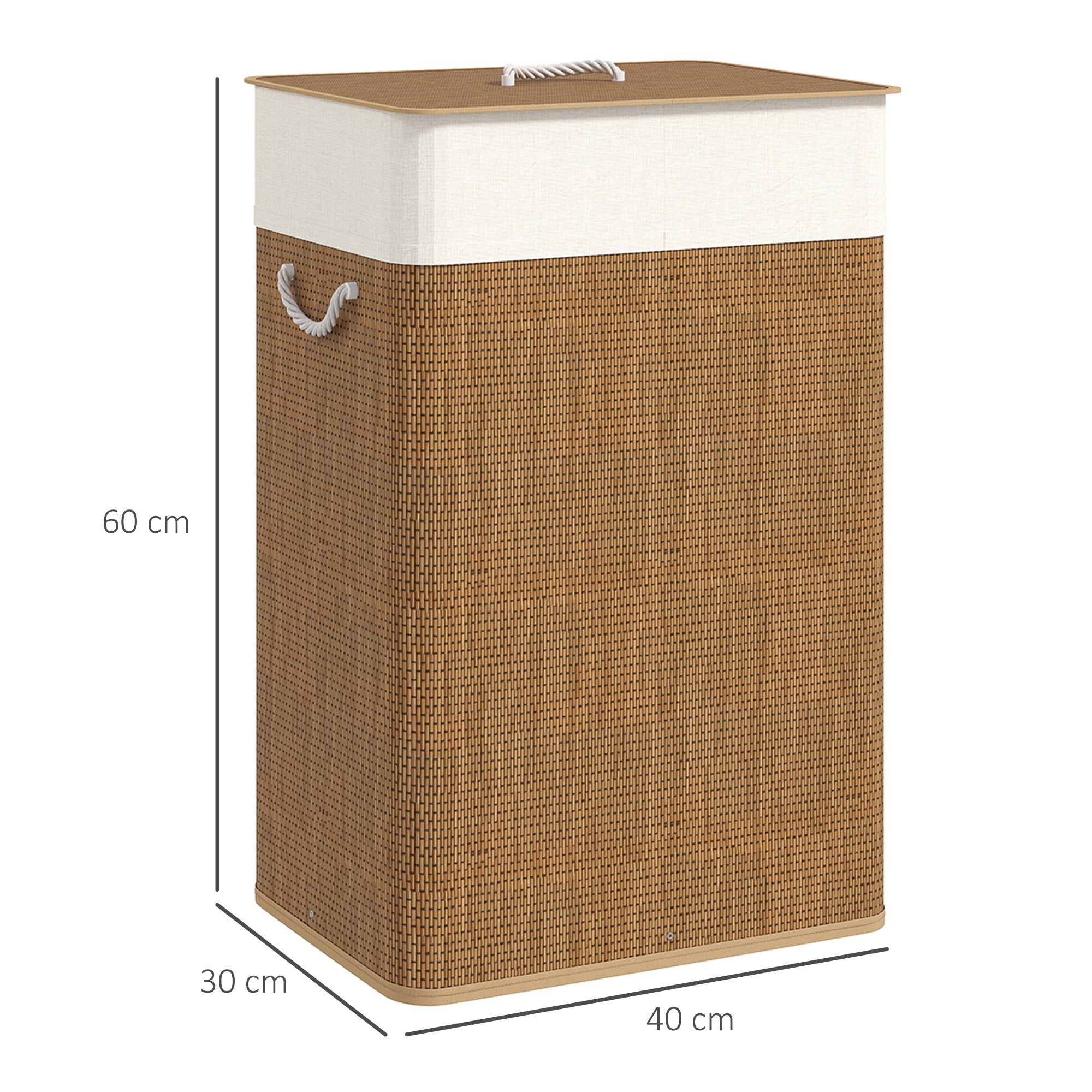 72L Laundry Hamper with Bamboo Lid, Rope Handles and Removable Bag, Brown