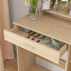 Dressing Table with Cabinet, Drawer, Makeup Mirror and Open Shelves, 90x38x138 cm, Maple