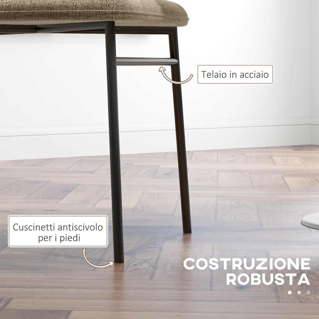 Set of 2 Dining Chairs in Steel and Linen-Effect Fabric, Padded Seat, Curved Backrest, Light Brown