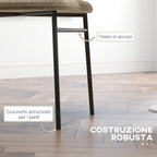 Set of 2 Dining Chairs in Steel and Linen-Effect Fabric, Padded Seat, Curved Backrest, Light Brown