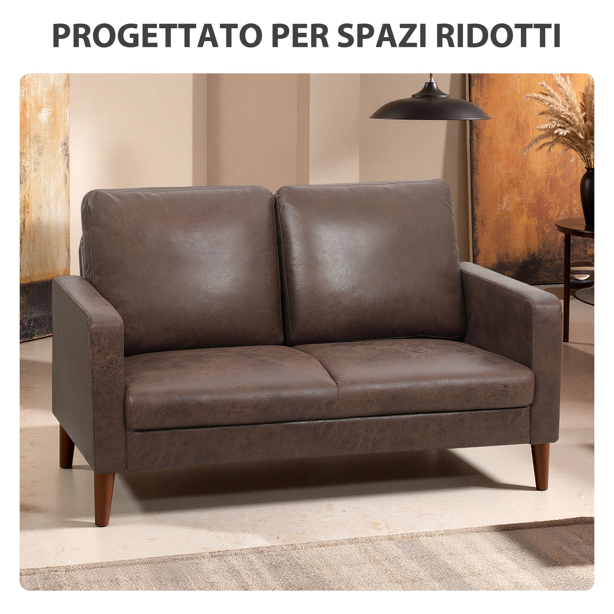 Modern 2-Seater Sofa with Breathable Leather-Effect Fabric Upholstery and Wooden Legs, 130x78x85 cm, Dark Brown