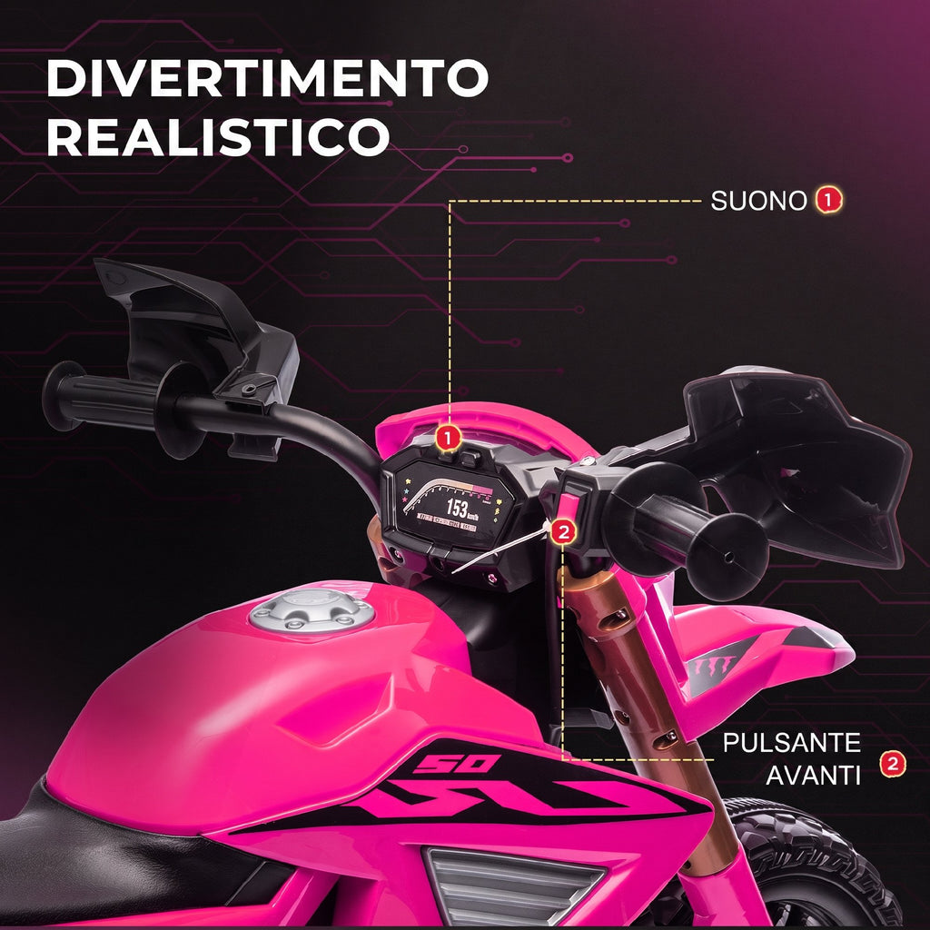 AIYAPLAY Electric Motorcycle for Kids Ages 3-8 with 12V Dual Motors, Training Wheels and Horn, 3 km/h, 30kg Capacity, Pink