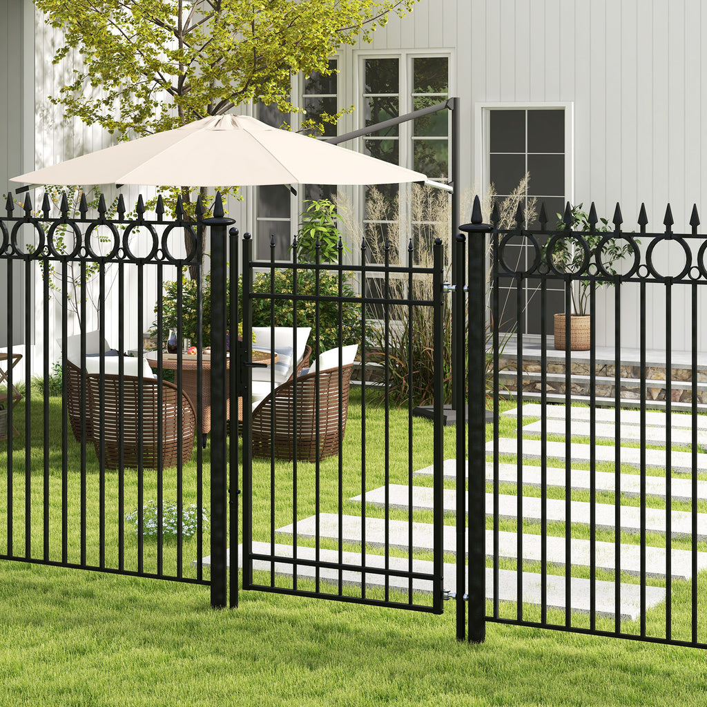 Safety Gate with Lock, 3 Keys and 2 Posts, in Galvanized Steel, 107x204 cm, Black