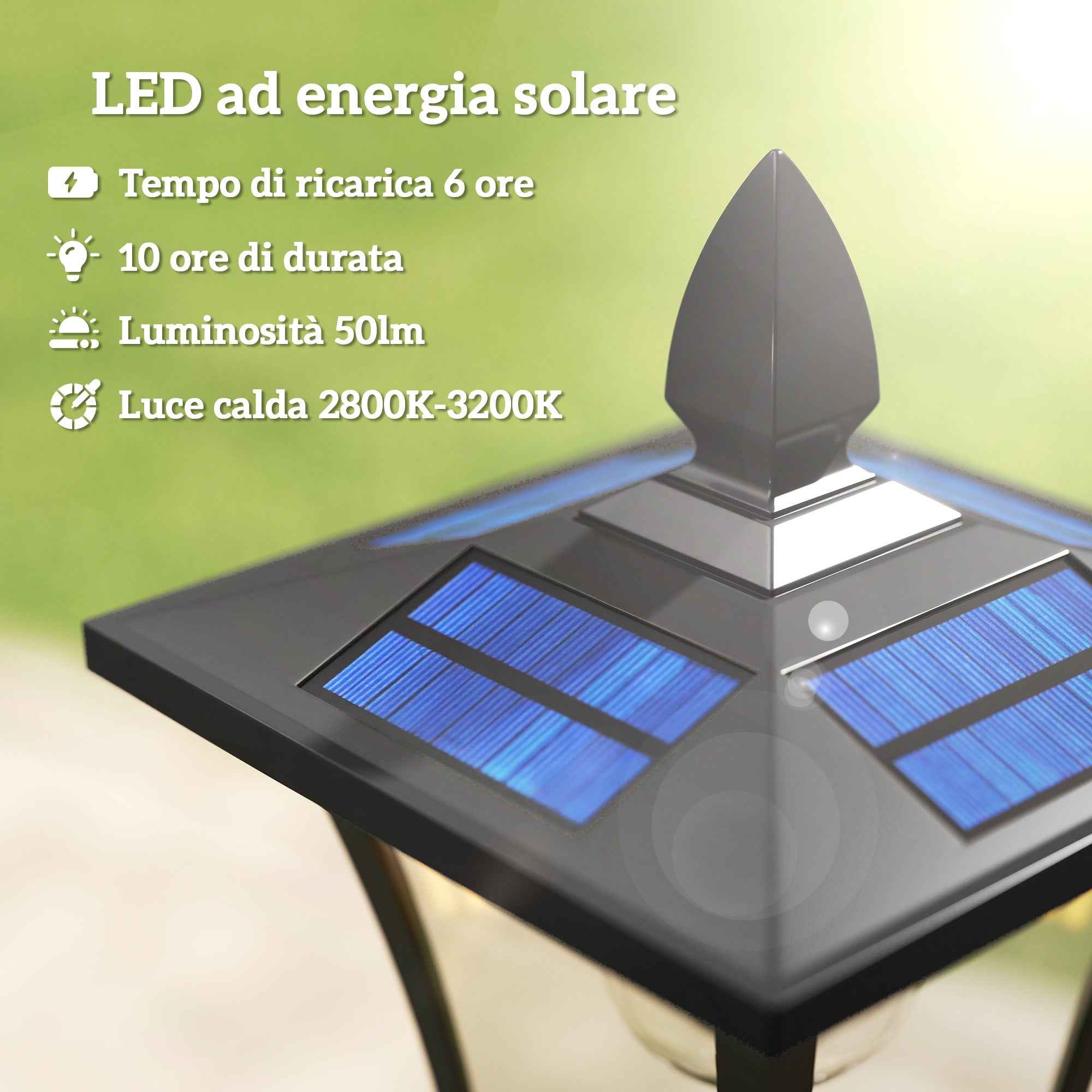 Outsunny 1.6m Solar Garden Lamp Aluminum, Automatic Switch-On, IP44 Waterproof, Black
