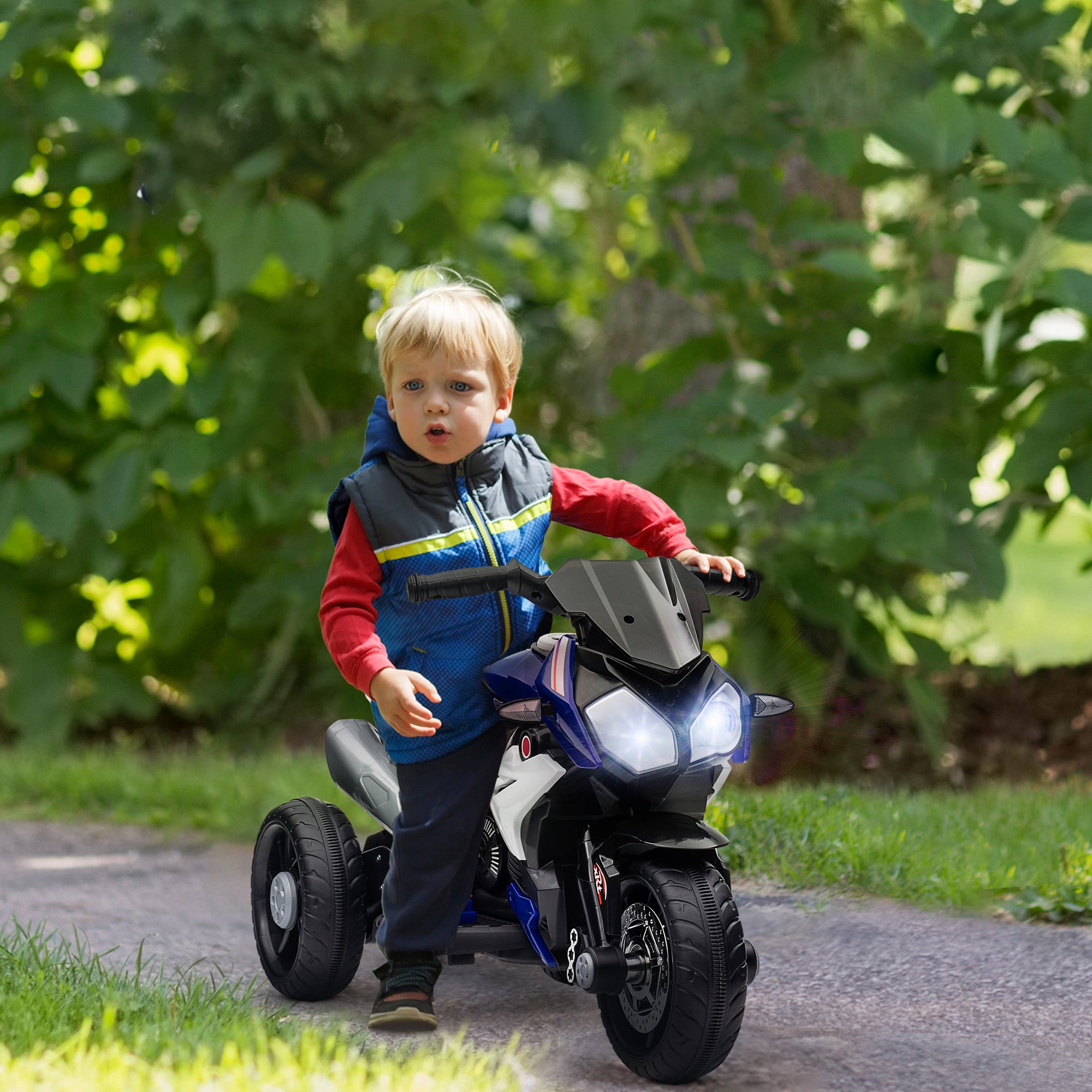 Electric Motorcycle for Children 3-5 Years Max. 25kg with Lights, Music, 6V Battery and 3km/h Speed, 86x42x52 cm Blue