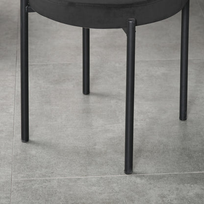 Set of 4 Low Round Stools in Metal and Velvet Effect Fabric, 41.5x41.5x46 cm, Black