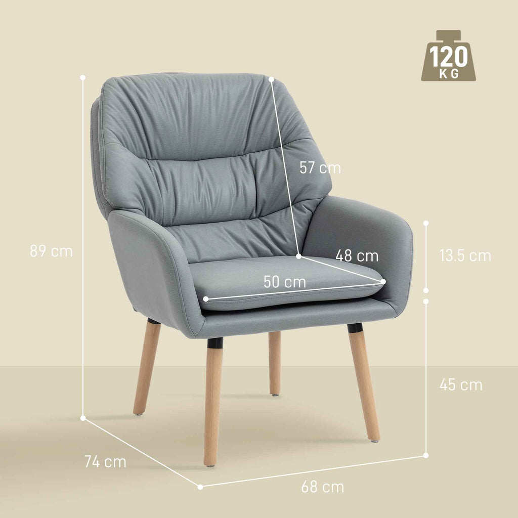 HOMCOM Modern High-Backed Bedroom Armchair with Double Padded Seat in Leather Effect Fabric, Grey