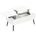 HOMCOM Lift-Up Coffee Table with Double Top and Hidden Storage, White for Living Room