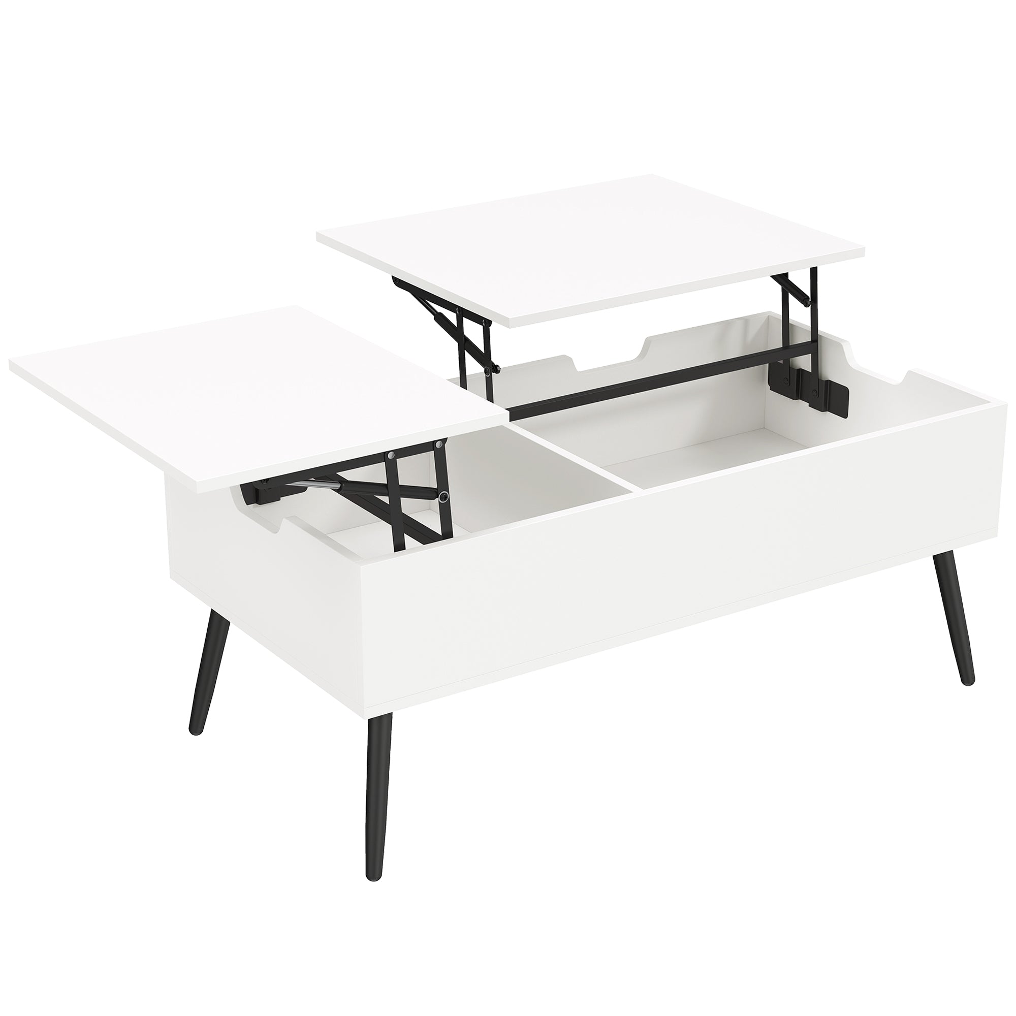 HOMCOM Lift-Up Coffee Table with Double Top and Hidden Storage, White for Living Room