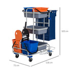 Multipurpose Professional Cleaning Cart with 4 Buckets Wheels Canvas Bag 118 × 73 × 103cm