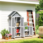Garden Shed and Outdoor Cabinet with Wooden Opening Roof, Locking Doors, Light Grey