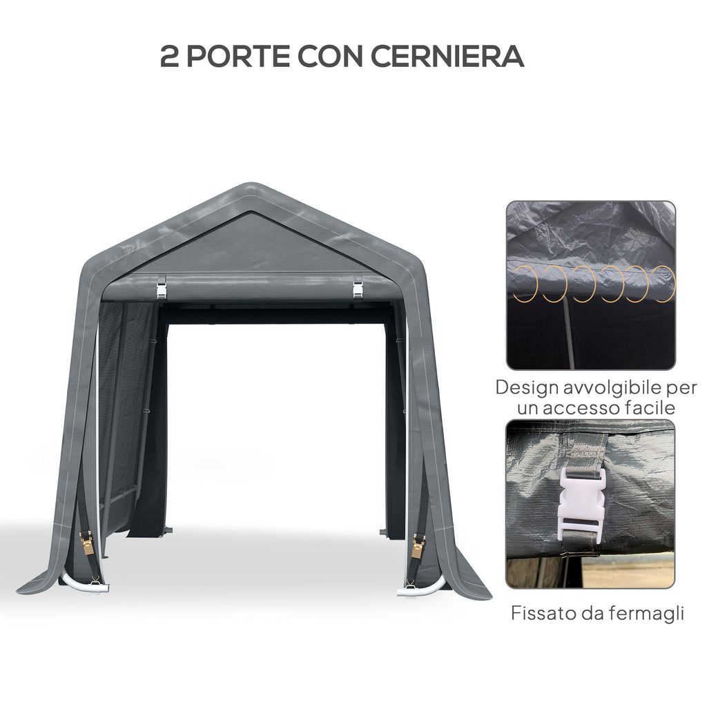 Garage Tent 2.4x2m for Vehicles and Bicycles in Metal and PE Fabric, Dark Gray