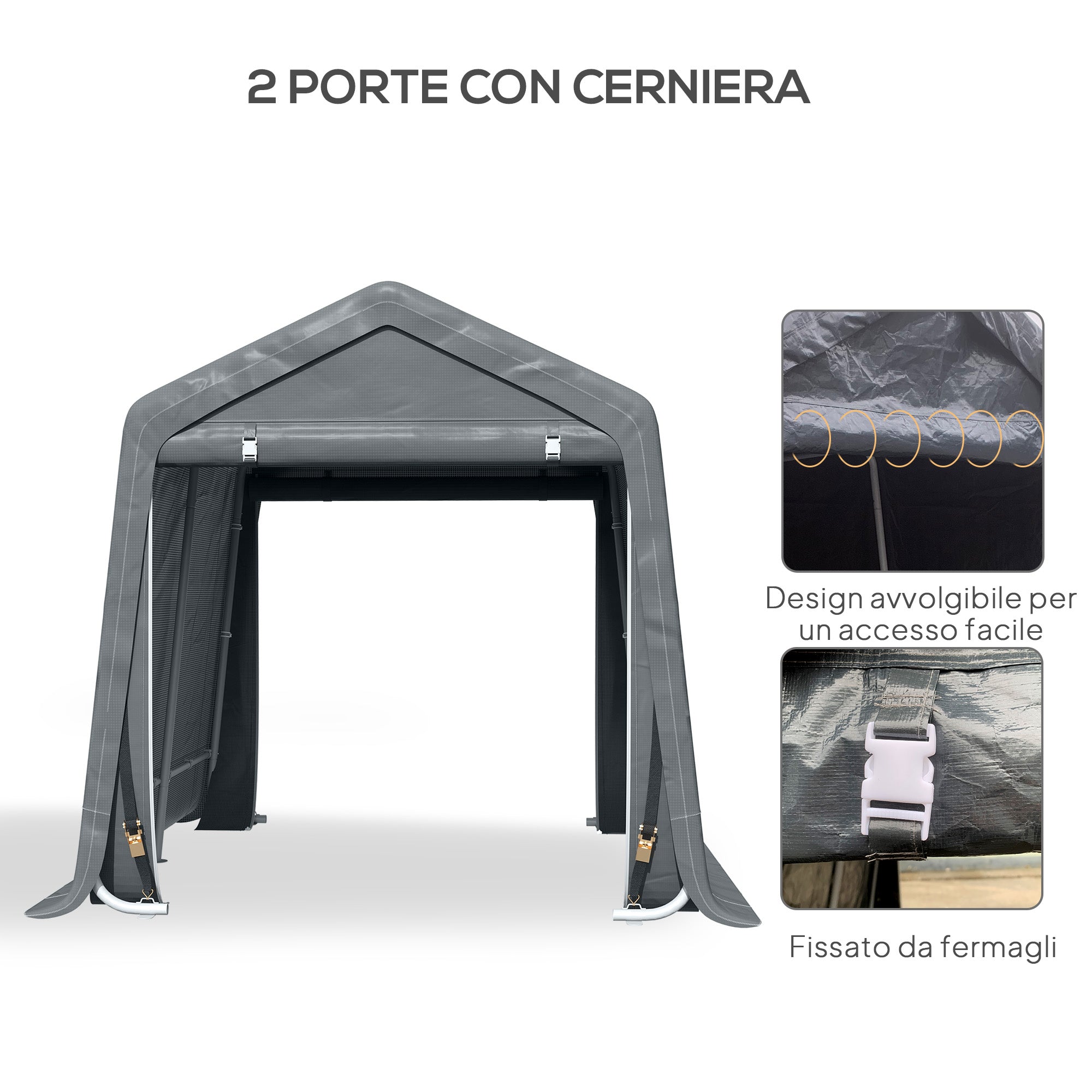 Garage Tent 2.4x2m for Vehicles and Bicycles in Metal and PE Fabric, Dark Gray