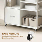 HOMCOM A4 Printer Table with Wheels and Drawer for Home and Office