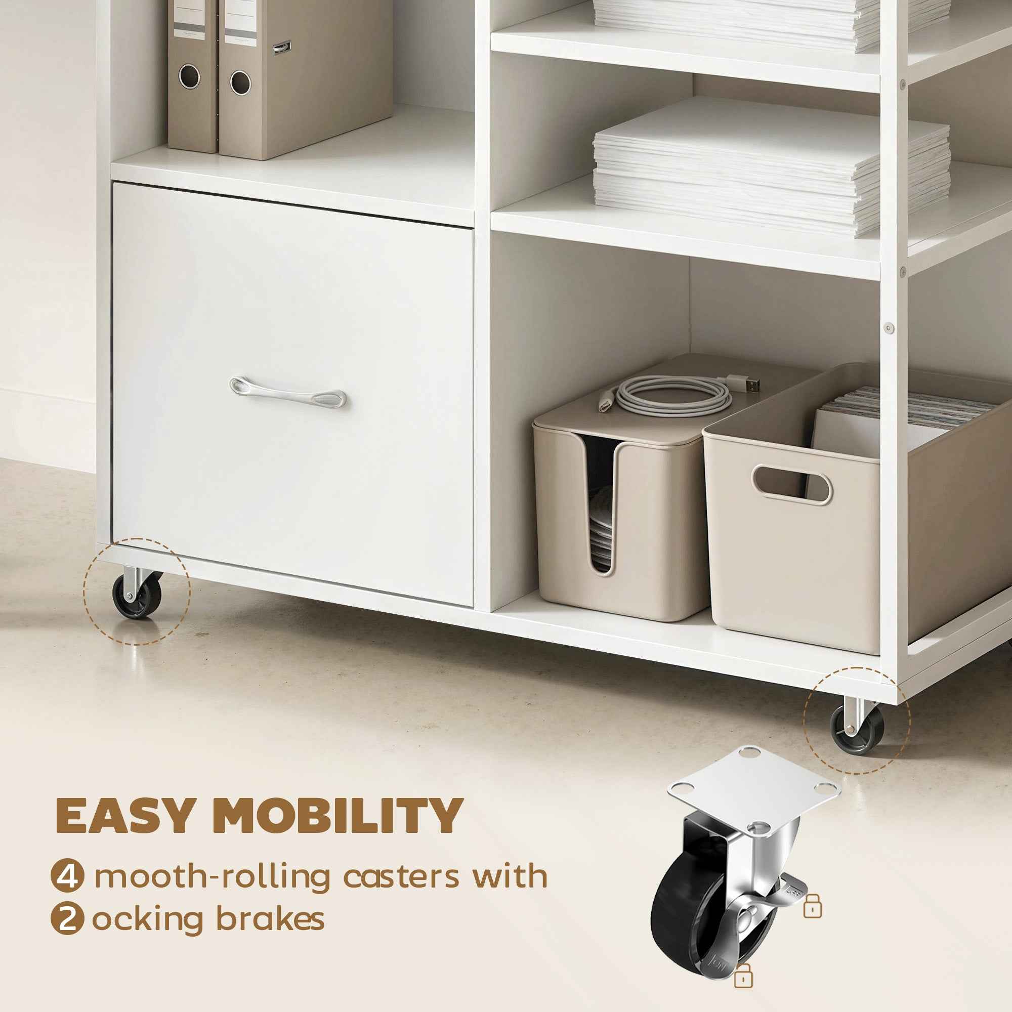 HOMCOM A4 Printer Table with Wheels and Drawer for Home and Office