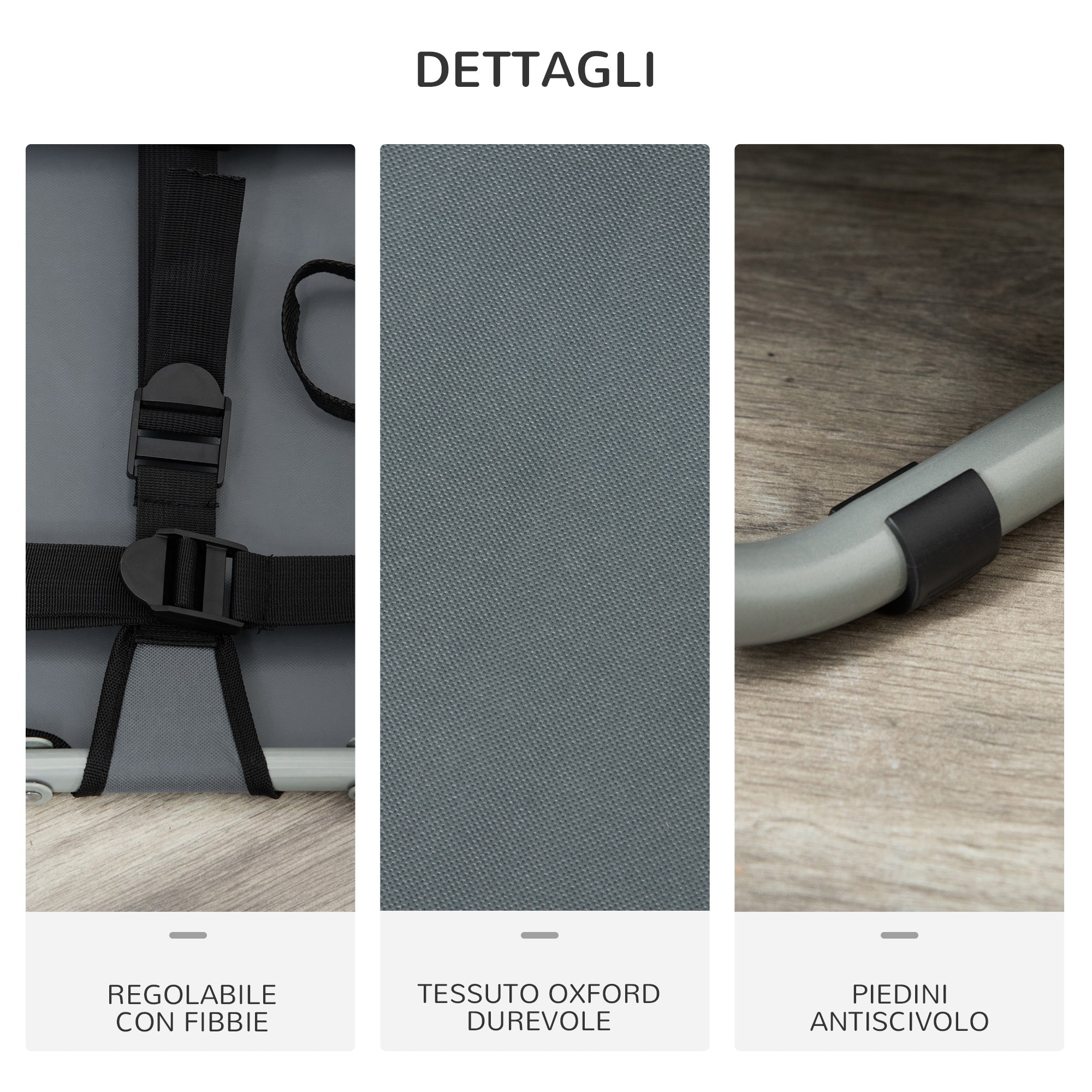 Folding Dog Bed in Steel and Oxford Fabric for Indoor and Outdoor Use, 59x46x15 cm, Grey