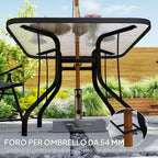 4-seater square garden table with glass top and hole for umbrella Ø54 mm, black