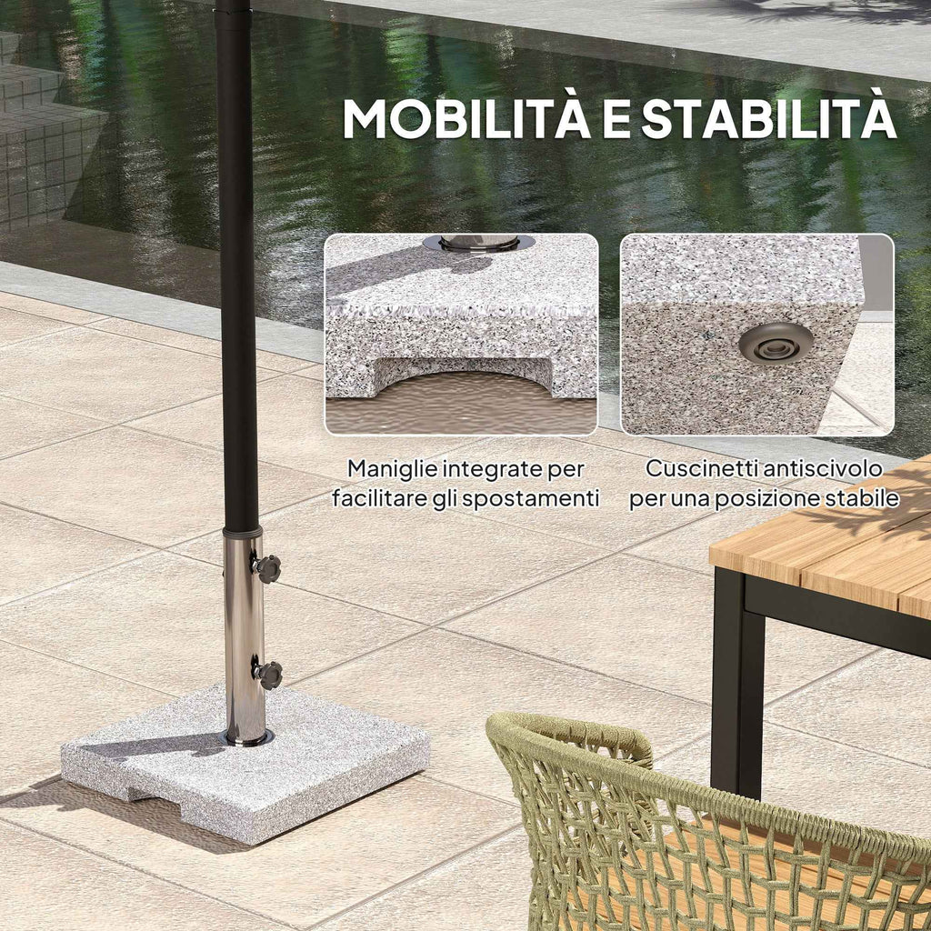 Outsunny 21kg Granite Square Umbrella Base with Handles and 2 Adjustable Knobs, Grey